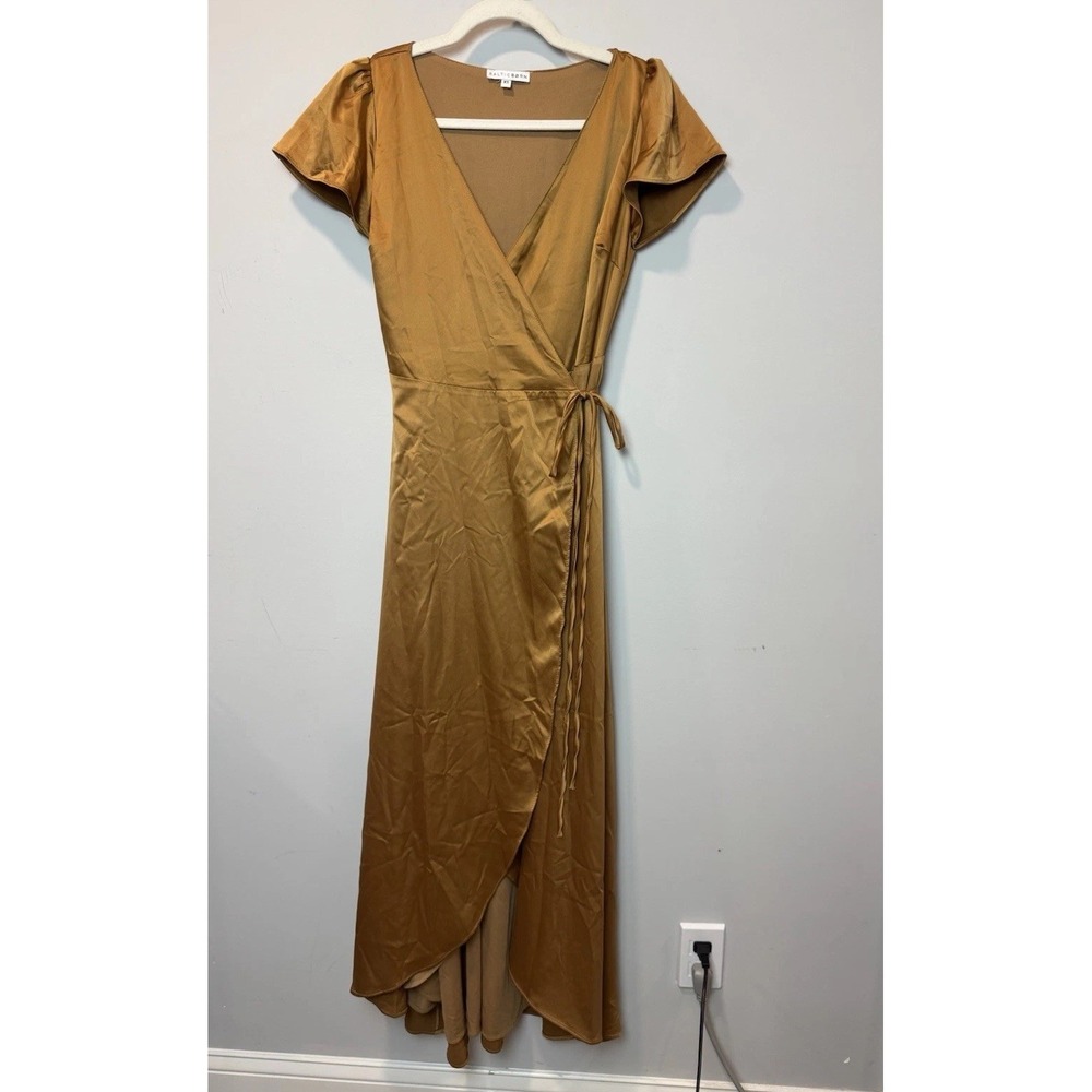 Baltic‎ Born Krystal Satin Wrap Maxi Dress Gown Amber Bronze Size XS